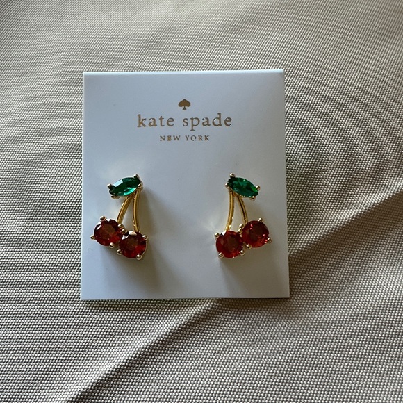 kate spade Jewelry - kate spade Gold Tone Cherry Crystal Stud Earrings - Red, Green & Gold